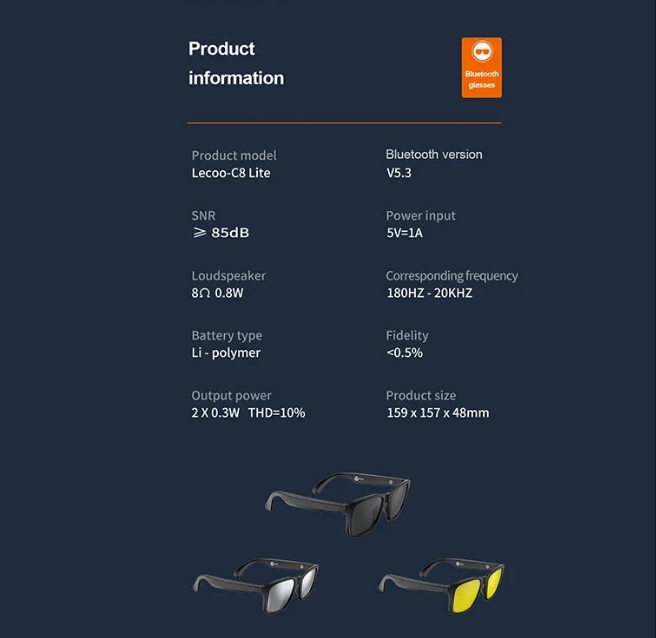 Lenovo Lecoo C8 Lite Smart Sunglasses, Bluetooth 5.3 Earphone