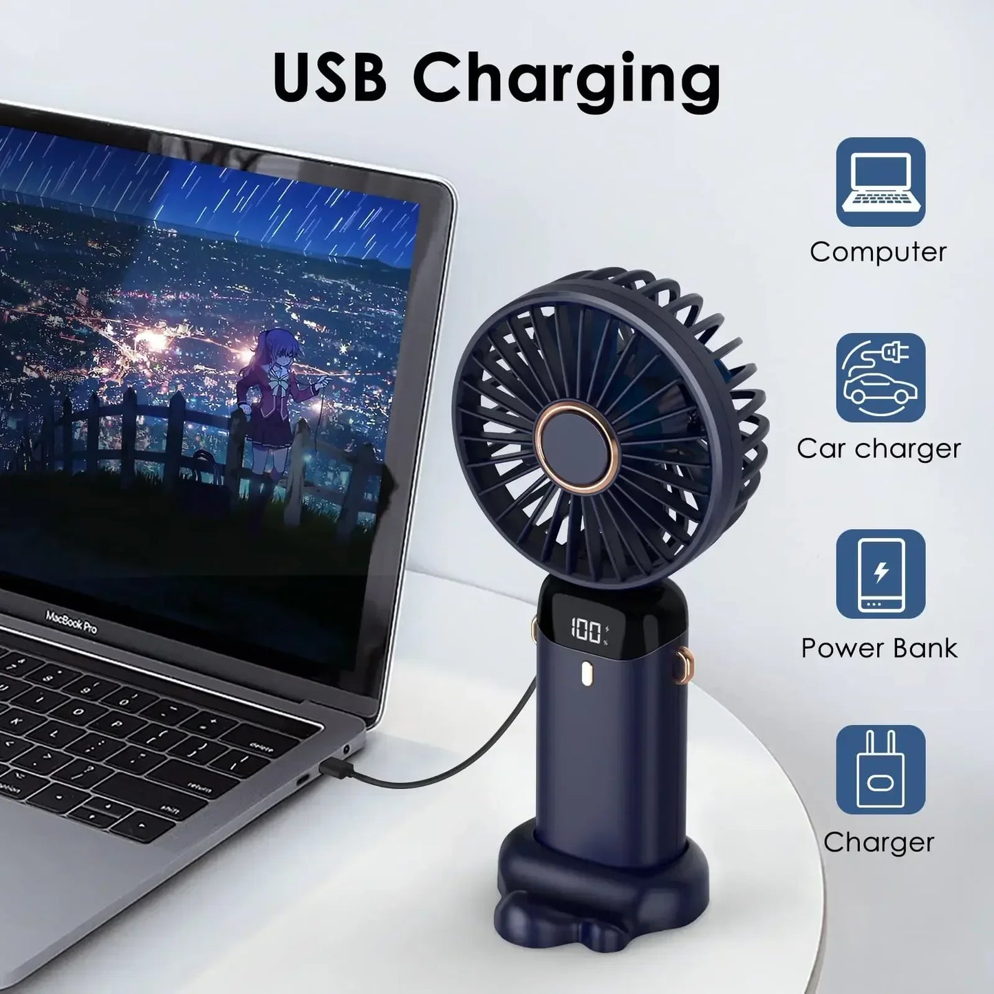 Portable Fan 90° Foldable with LED Digital Display