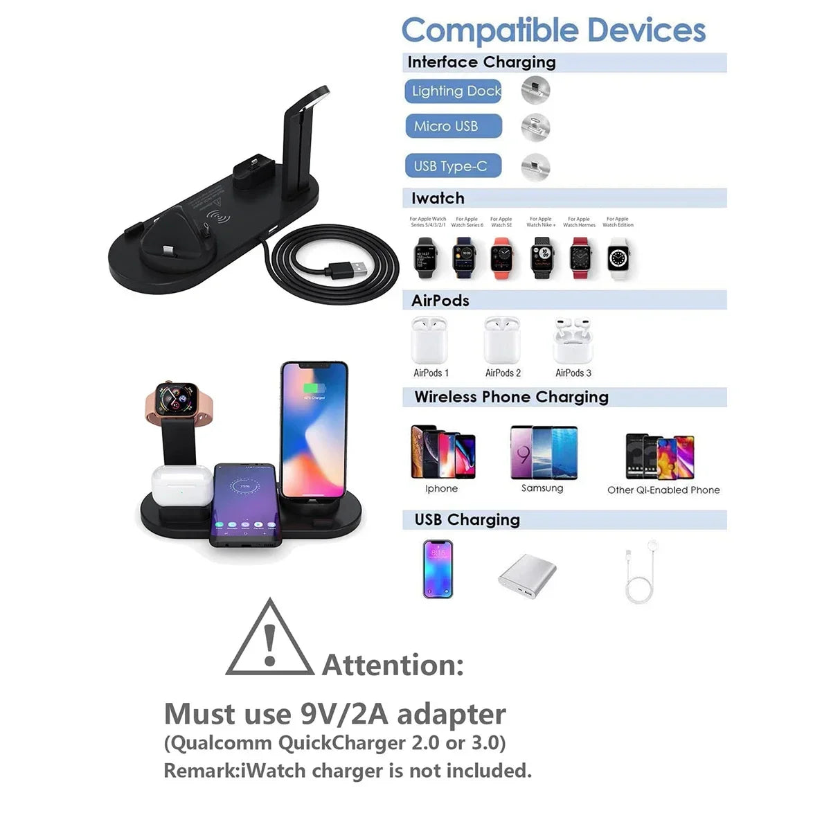7 In 1 Wireless Charger Stand Pad For iPhones