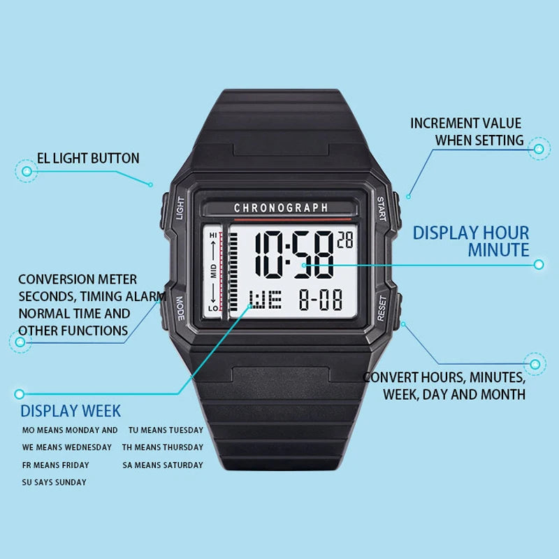 Men's square electronic watch
