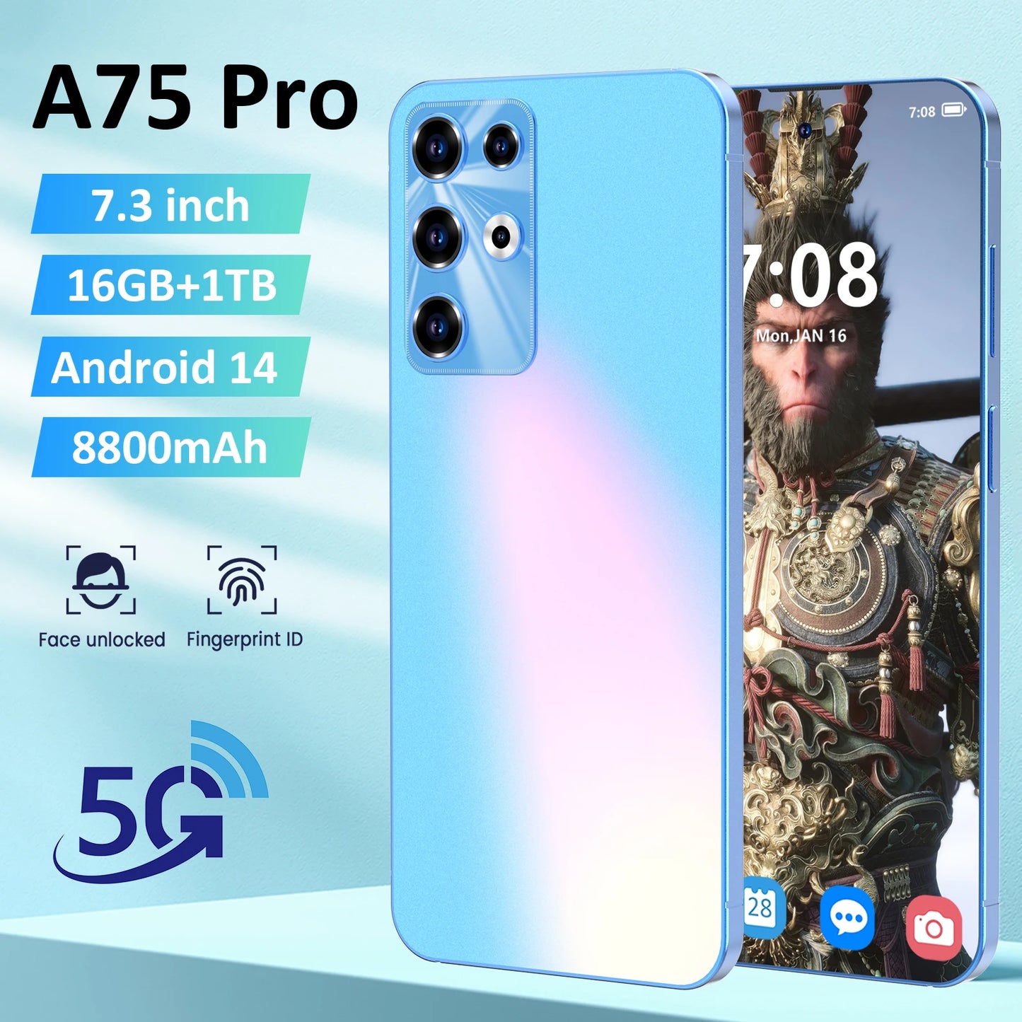 A75 Pro Smartphone 5G, 7.3Inch
