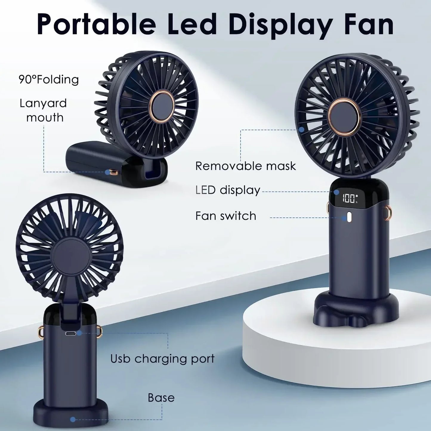 Portable Fan 90° Foldable with LED Digital Display