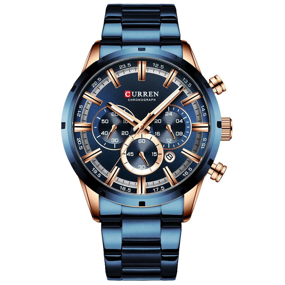 CURREN Chronograph, Silver Blue Mens Stainless Steel