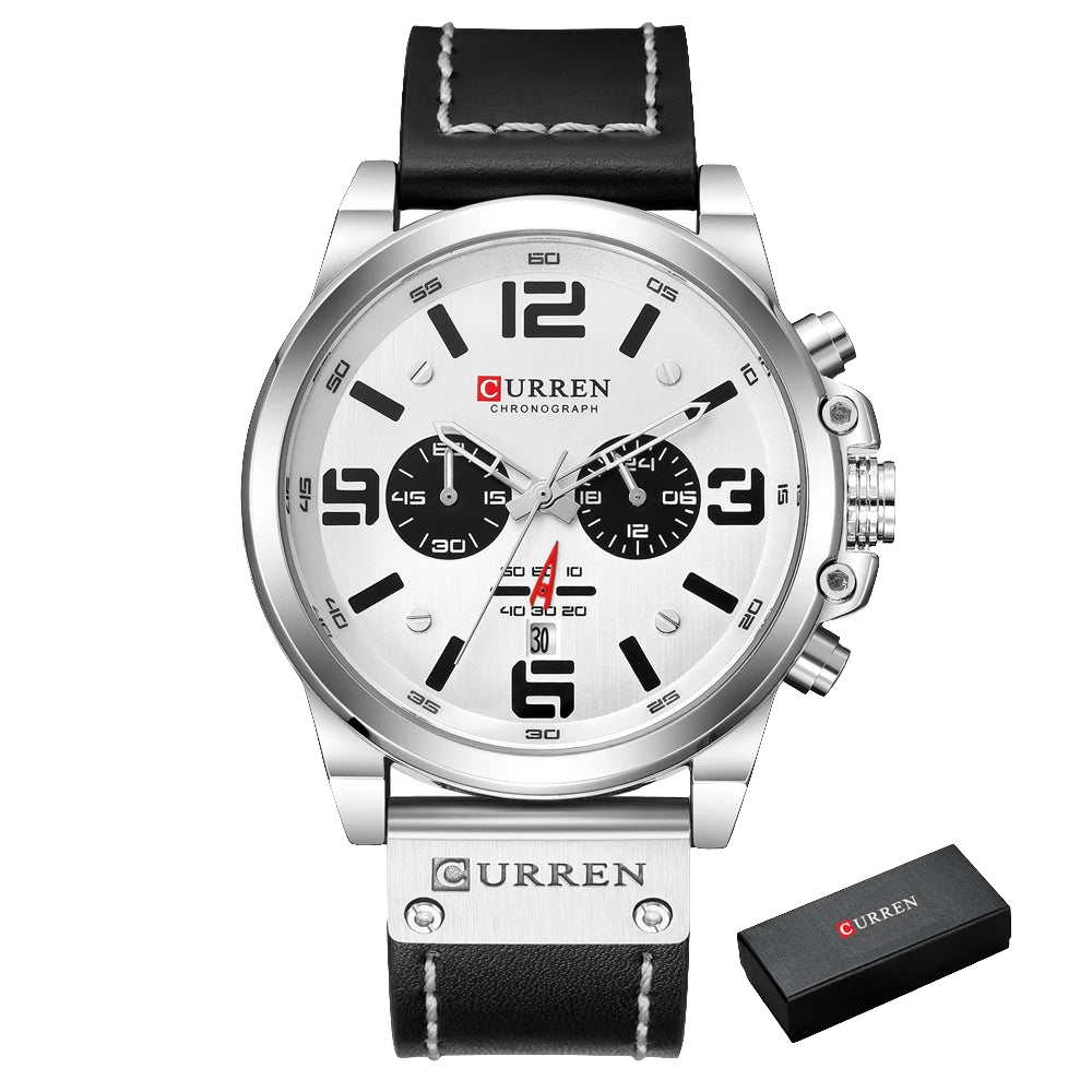 CURREN Chronograph, Classic Black And White Men's Watches