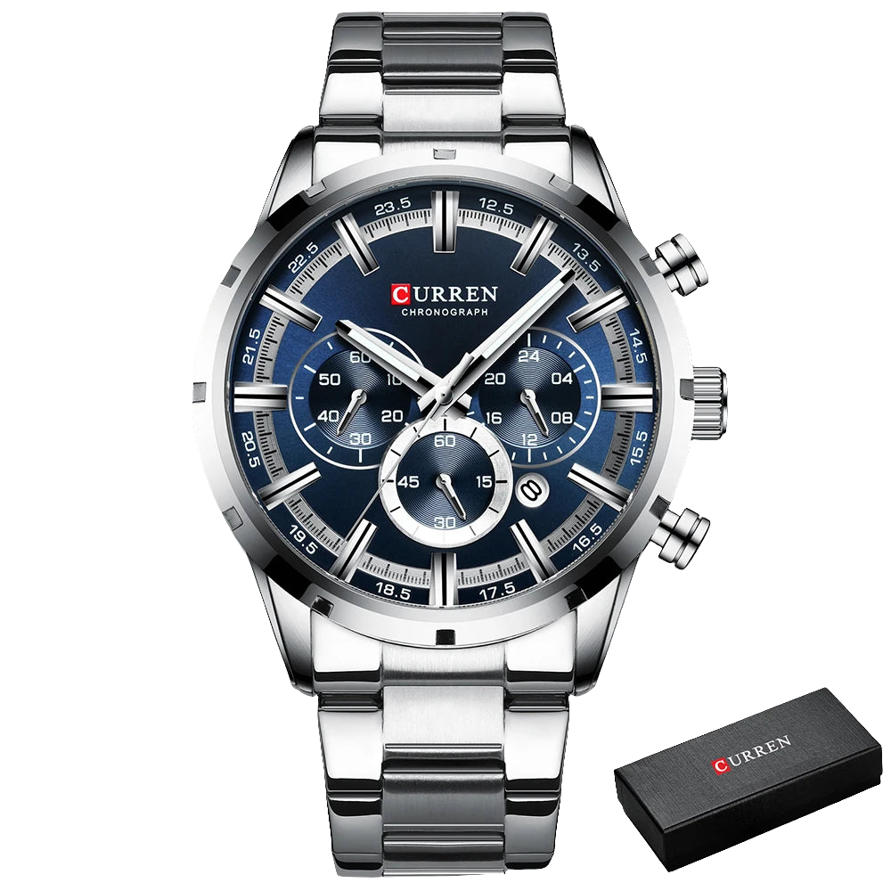 CURREN Chronograph, Silver Blue Mens Stainless Steel
