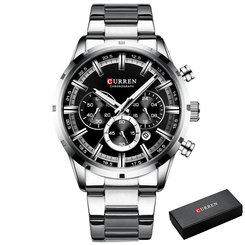 CURREN Chronograph, Silver Blue Mens Stainless Steel