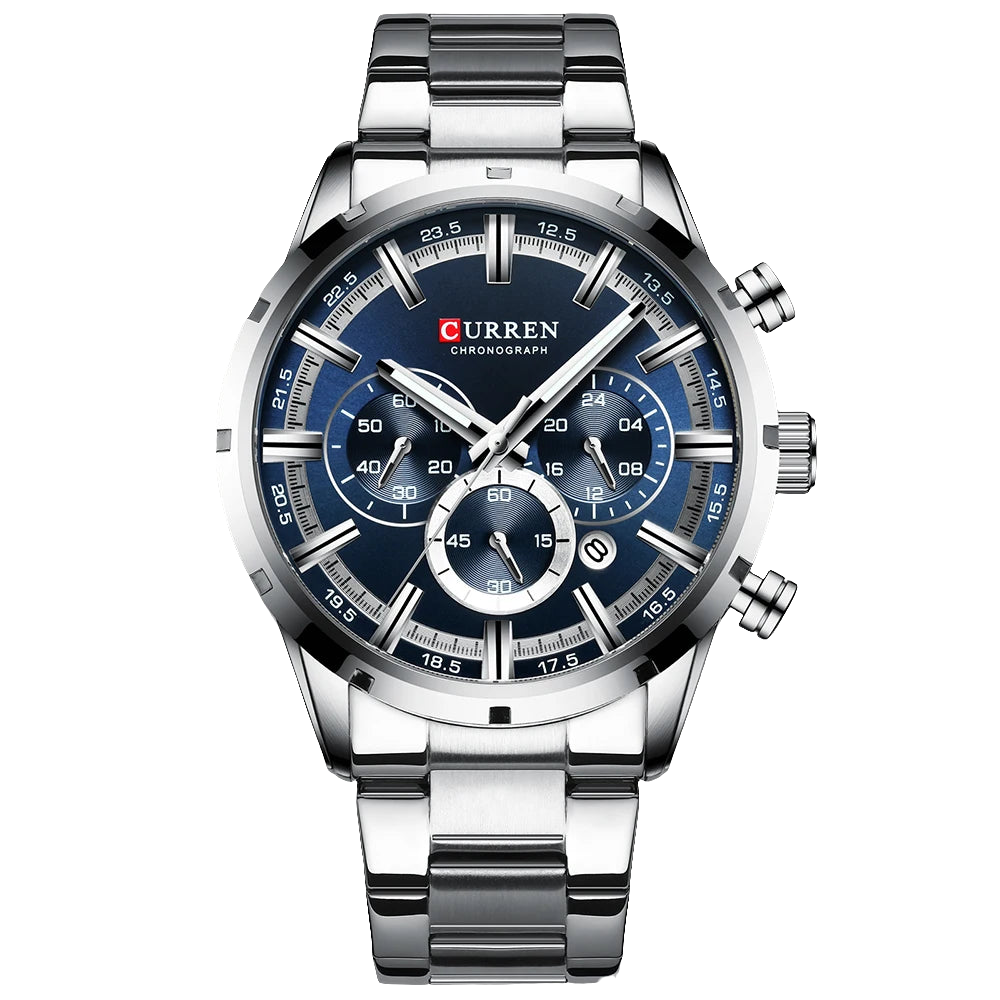 CURREN Chronograph, Silver Blue Mens Stainless Steel