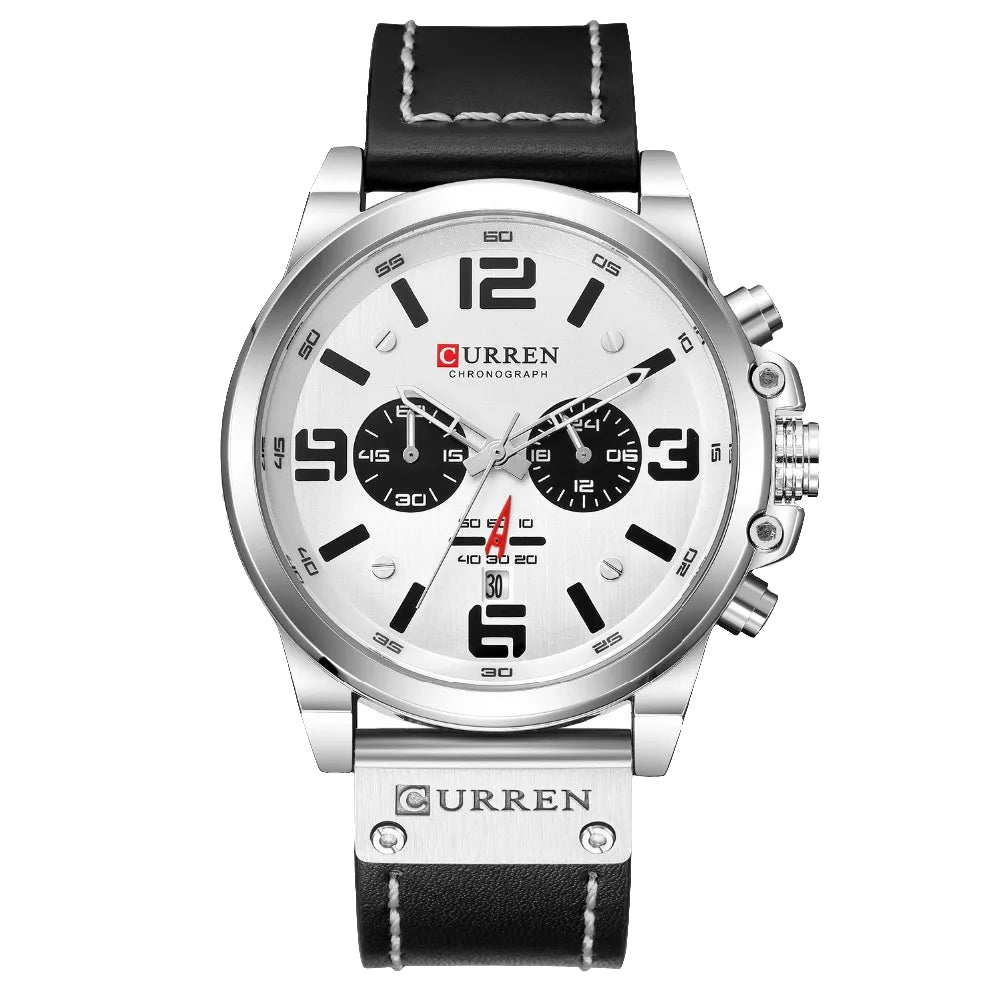 CURREN Chronograph, Classic Black And White Men's Watches