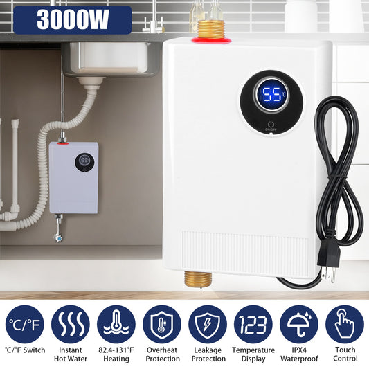 3000W Electric Tankless Water Heater Instant Mini Hot Water Heater With Digital Display For Kitchen RV Sink Bathroom