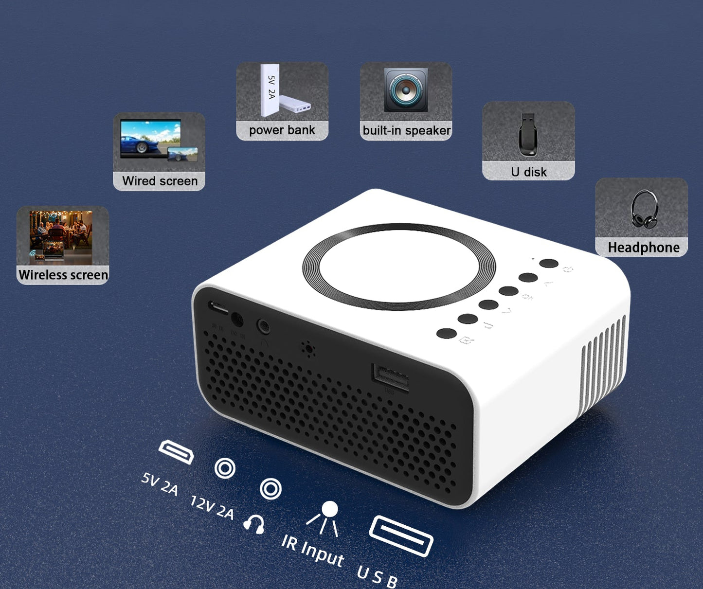 YT300 Mobile Projector Support 1080P Home Theater Media Player Smartphone