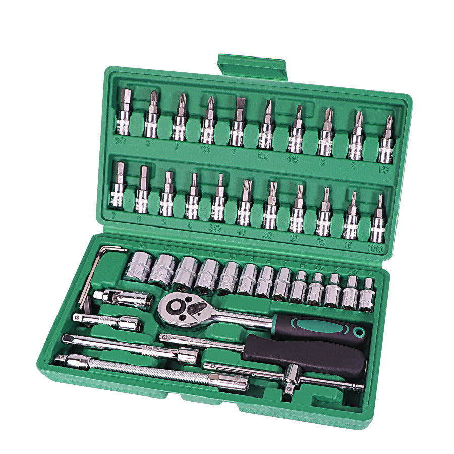 Mechanic Repair Tool Sets, 46pcs Inch's Socket Sets Toolbox, Ratchet Torque Wrench Combo Auto Repairing Tool Set