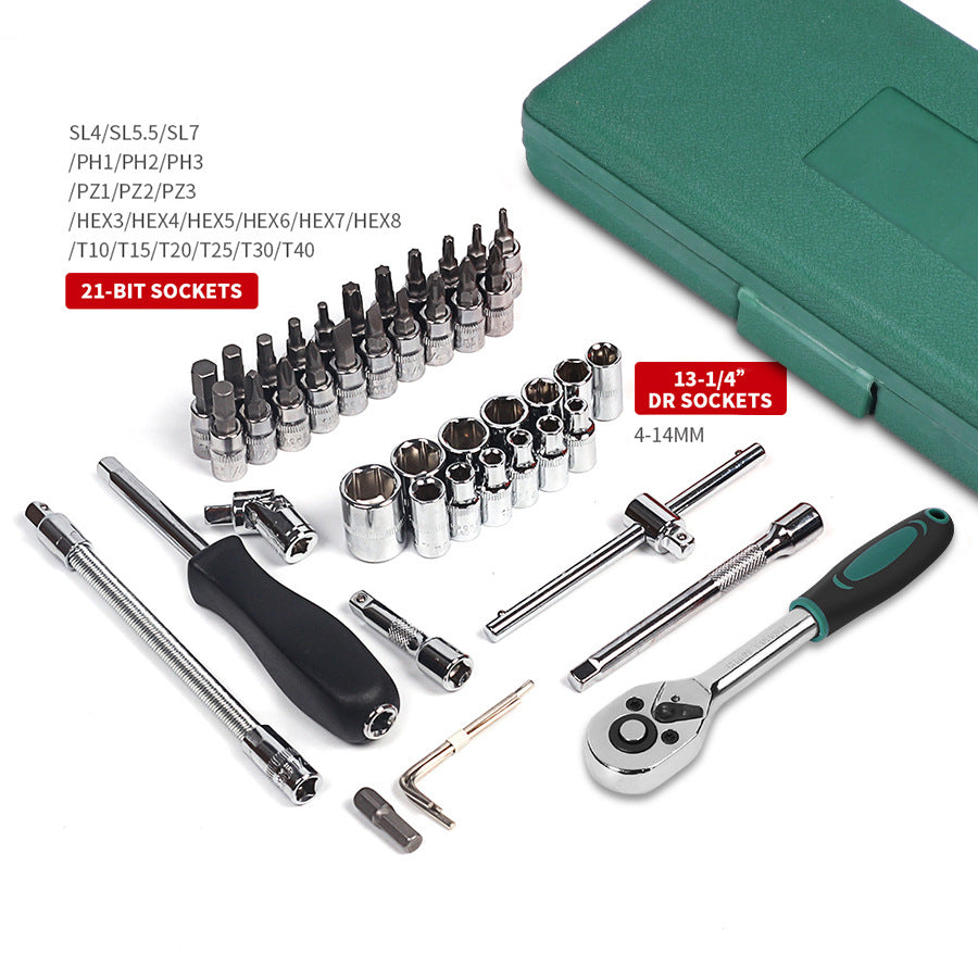 Mechanic Repair Tool Sets, 46pcs Inch's Socket Sets Toolbox, Ratchet Torque Wrench Combo Auto Repairing Tool Set