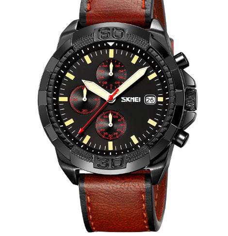 Belt Three Eyes And Six Needles Timing Quartz Wrist British Watch