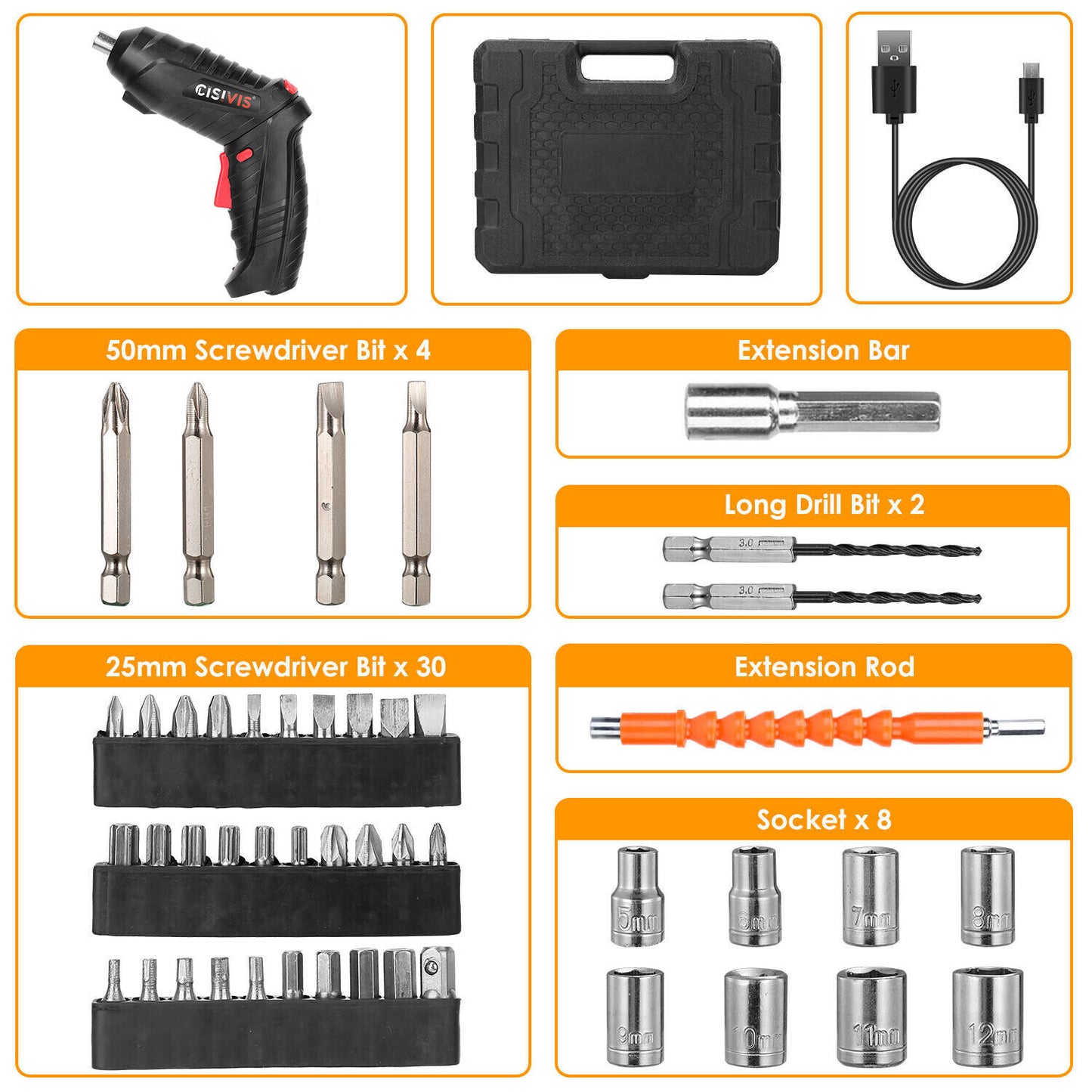 Cordless Electric Screwdriver 47PCS Set, Drill Driver Bits Rechargeable Kit