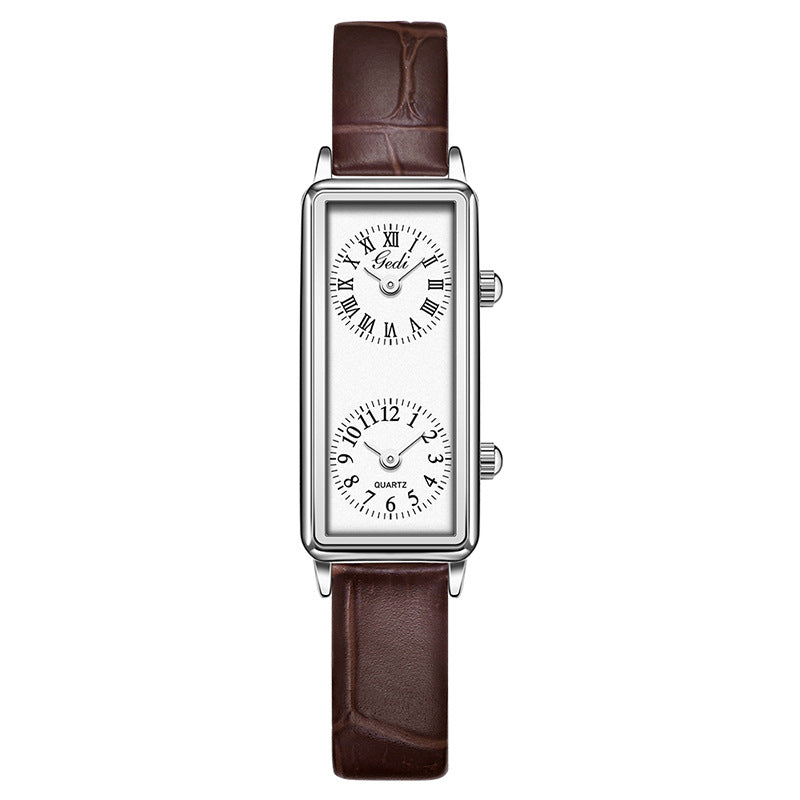 Double Time Zone Business Niche Retro Rectangular, Women's Quartz Watch