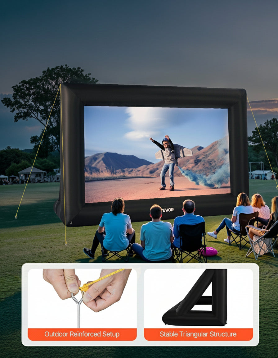 16FT Inflatable Projector Screen, With 250W Air Blower Projector Screen Oxford Fabric Material Blow Up Screen, For Outdoor Backyard, Home Theater, Theme Party