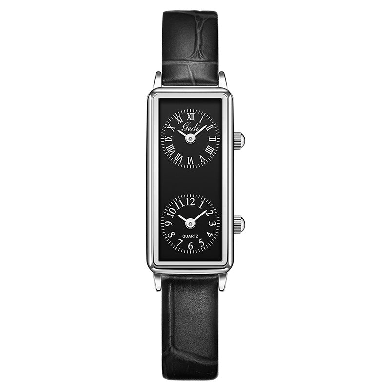 Double Time Zone Business Niche Retro Rectangular, Women's Quartz Watch