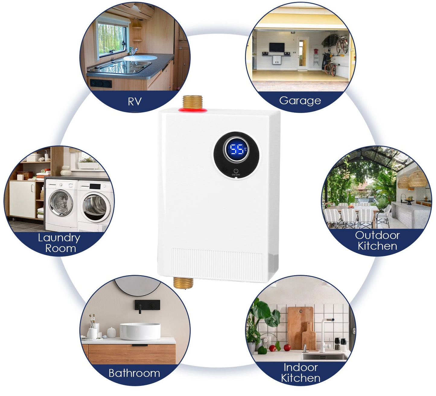 3000W Electric Tankless Water Heater, With Digital Display For Kitchen Or Bathroom Use