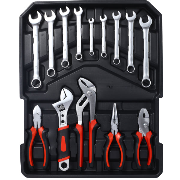 Universal Household Tool Set With Rolling Tool Box