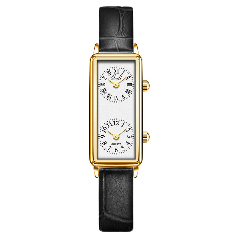 Double Time Zone Business Niche Retro Rectangular, Women's Quartz Watch