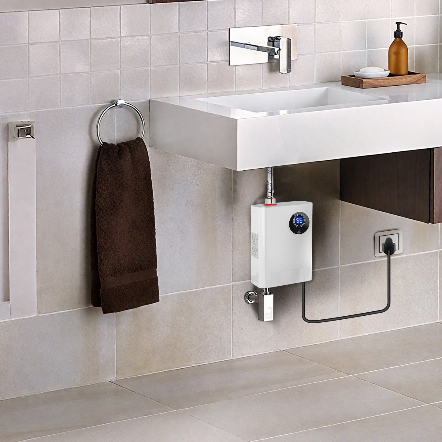 3000W Electric Tankless Water Heater, With Digital Display For Kitchen Or Bathroom Use