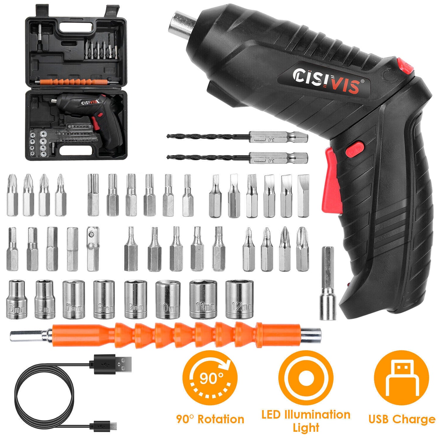 Cordless Electric Screwdriver 47PCS Set, Drill Driver Bits Rechargeable Kit