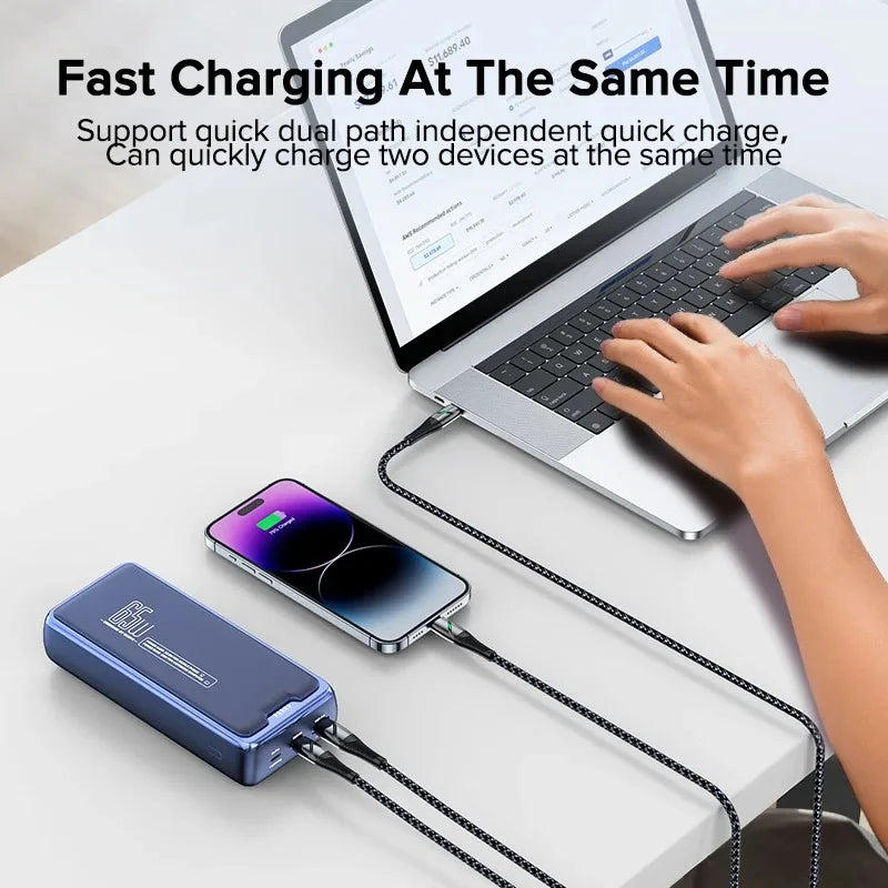 QOOVI Power Bank 30000mAh External Battery Capacity PD 65W