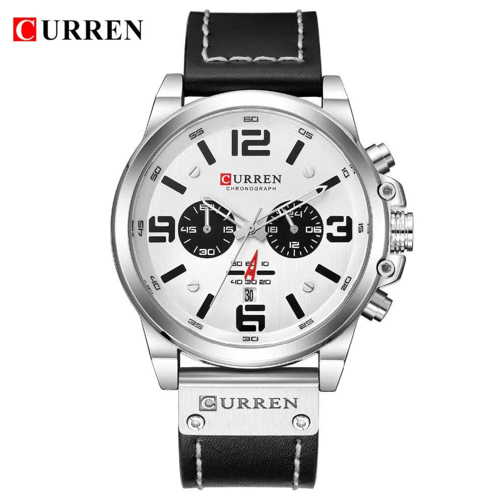 CURREN Chronograph, Classic Black And White Men's Watches