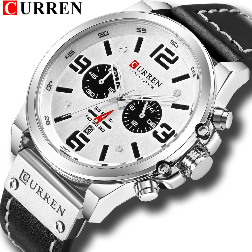 CURREN Chronograph, Classic Black And White Men's Watches