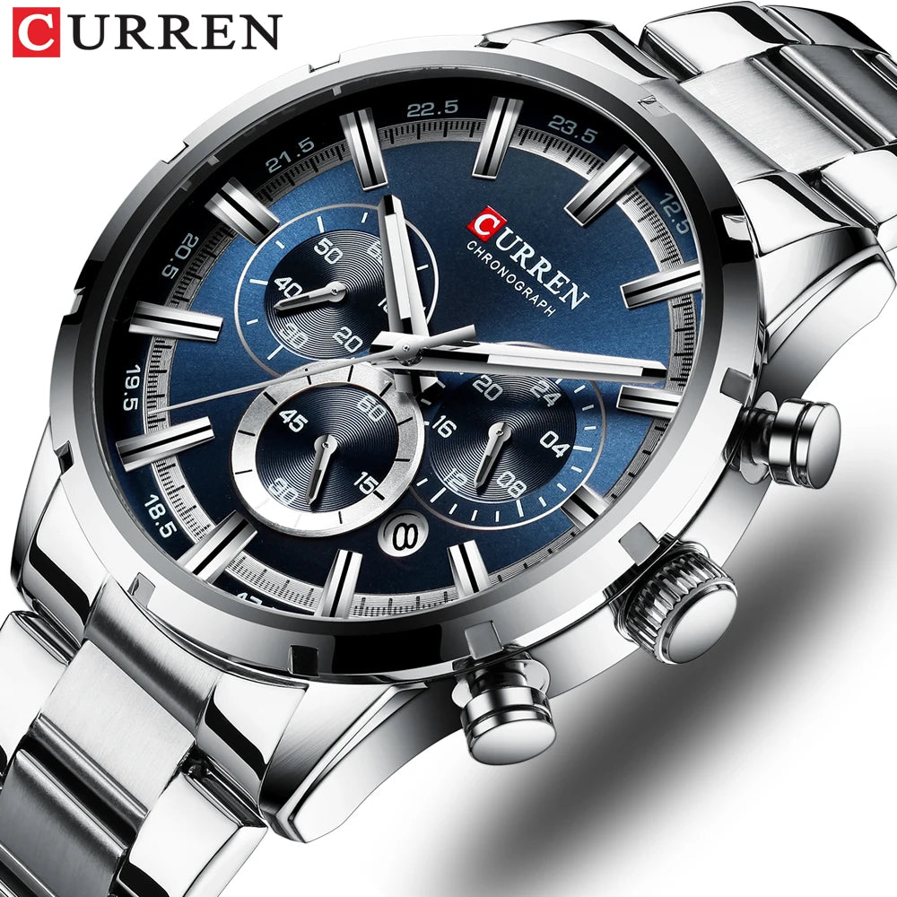 CURREN Chronograph, Silver Blue Mens Stainless Steel