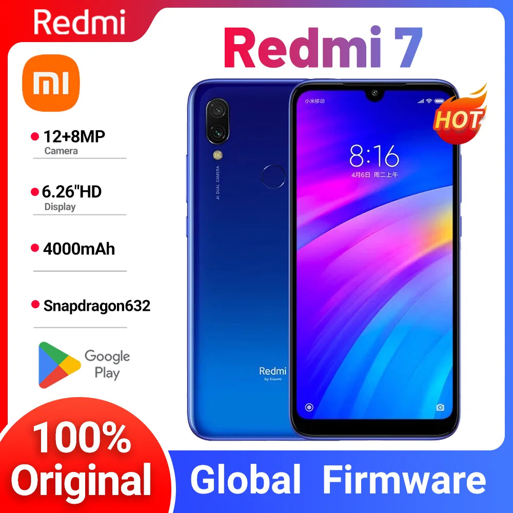 Xiaomi Redmi 7, 6,26-Zoll-Smartphone, Dual-SIM mit Handyhülle, gebrauchtes Mobiltelefon