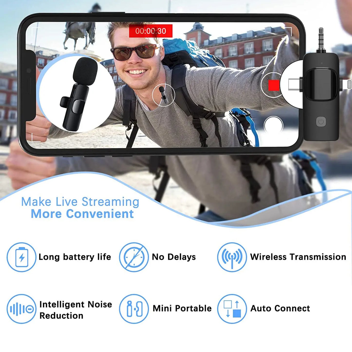 4 in1 Professional Wireless Lavalier Microphone for Smartphones and Computer