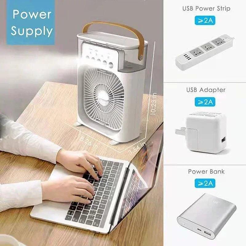 Mini Portable Air Conditioners USB Electric Fan Air Cooler LED Night Light Water Mist Fun 3 In 1 Air Humidifier