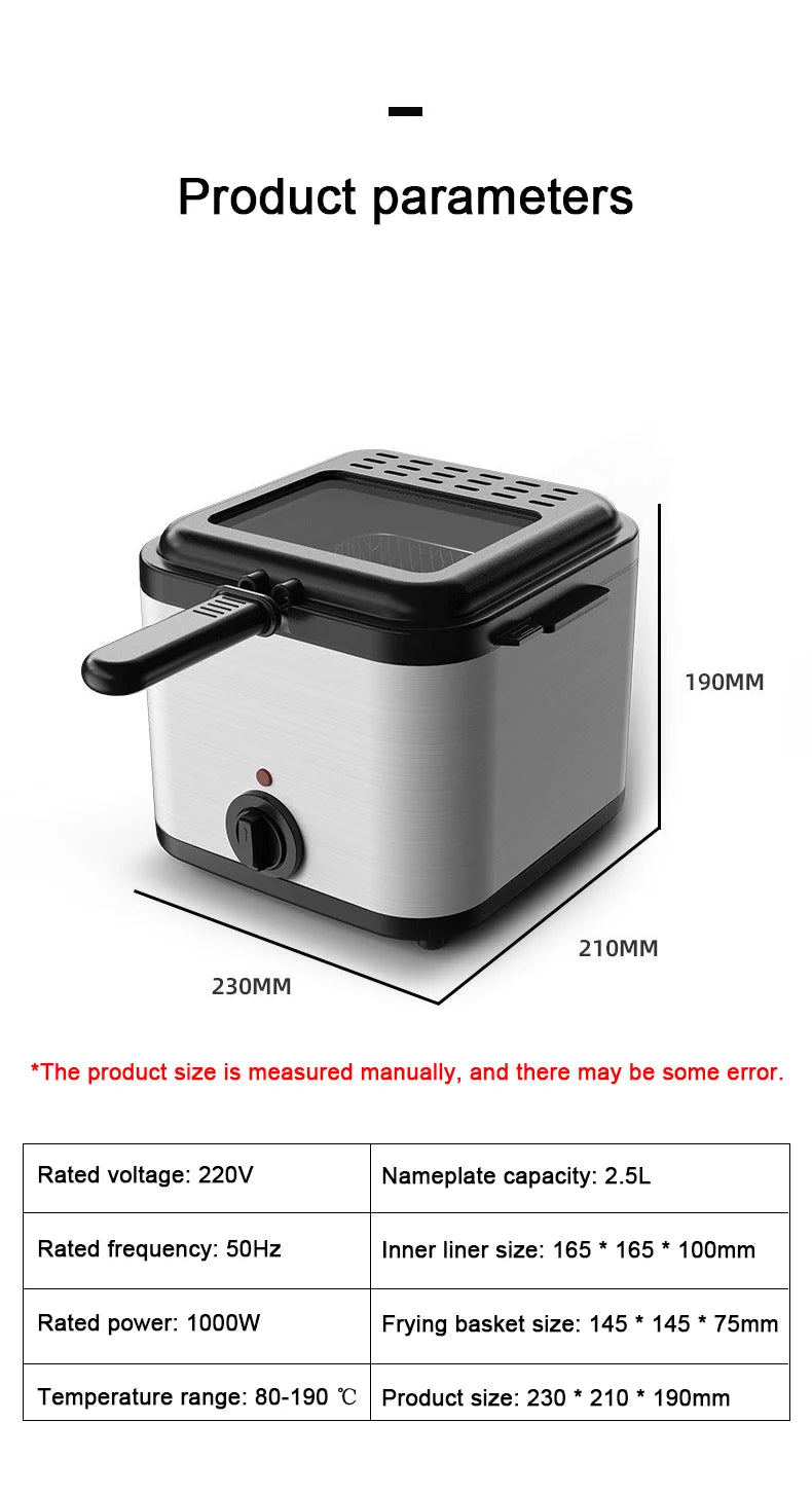 2.5L Electric Deep Fryer Oven Adjustable Thermostat