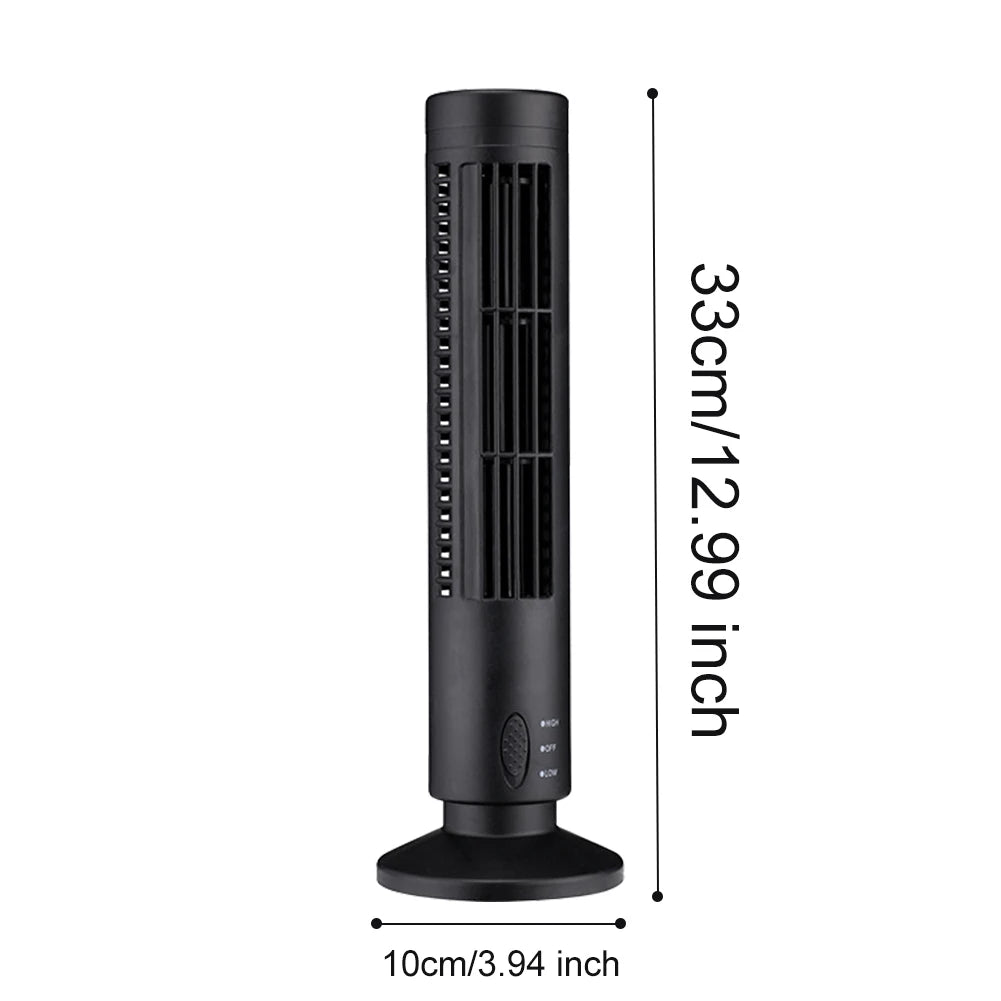 Bladeless Mini Tower Fan with LED Light, 2 Gear Speed