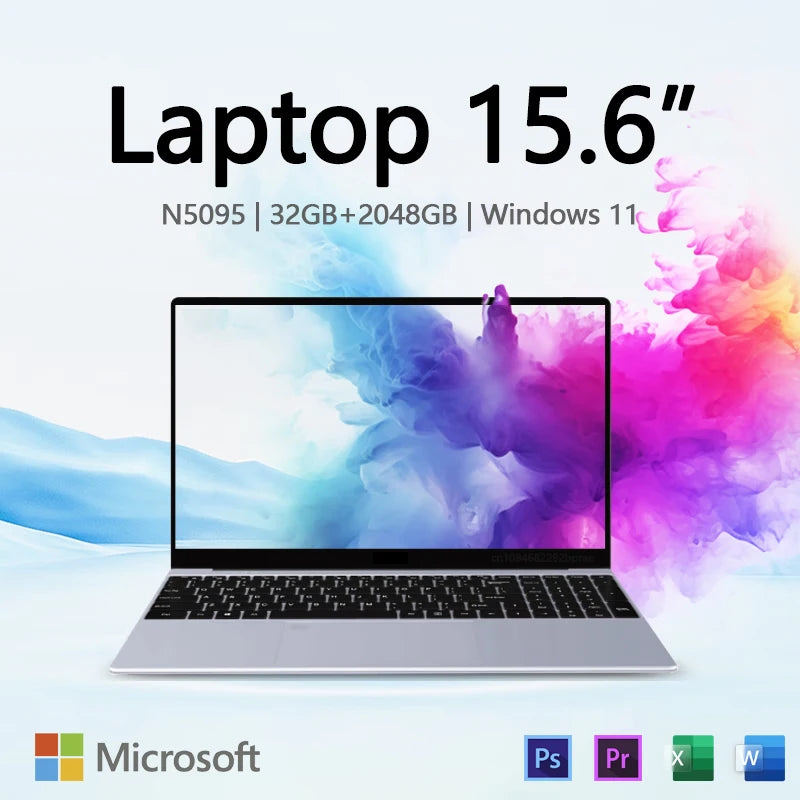 15,6" Laptop mit schmalem Rahmen, Celeron N5095, 32 GB + 2048 GB, Windows 11