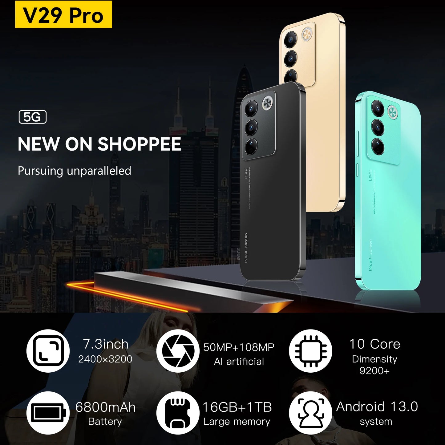 V29 Pro Smartphone 5G Android 7.3" HD
