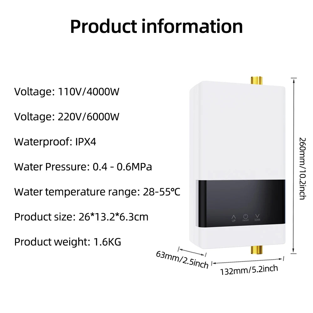 Instant Water Heater 220V, LCD Temperature Display with Remote Control