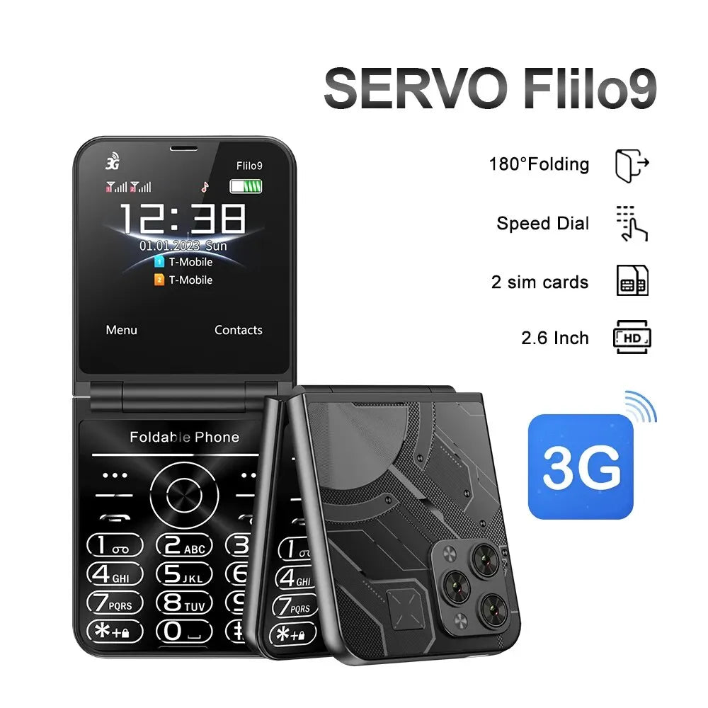 SERVO Flilo9 3G Foldable Cellphone, Daul Sim