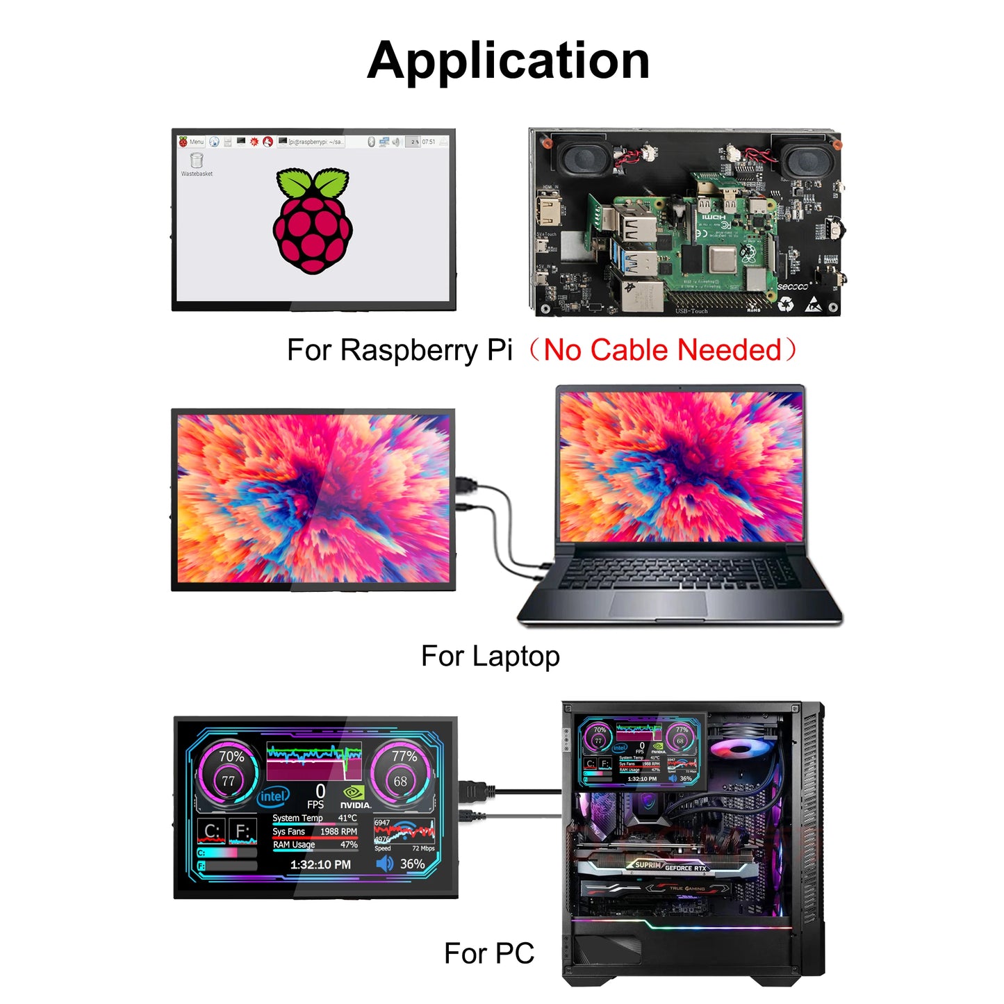 7Inch Raspberry PI Touch Screen, Dual Speakers