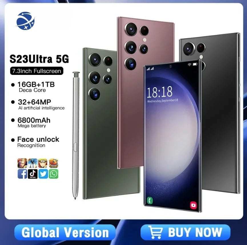 S23 Ultra 7.3Inch, 5G smartphone 16GB+1TB