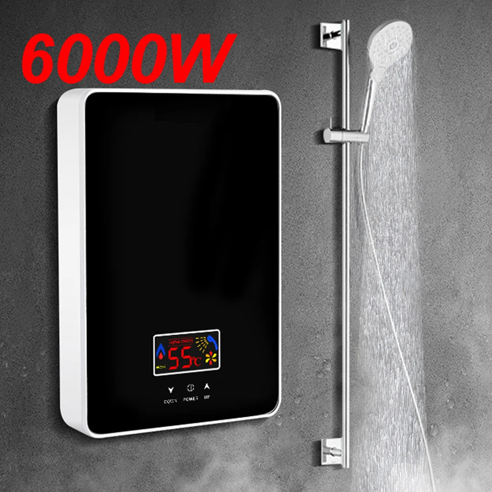 Instant Tankless Electric Water Heater 220V-6000W For Bathroom And Kitchen with LCD Display