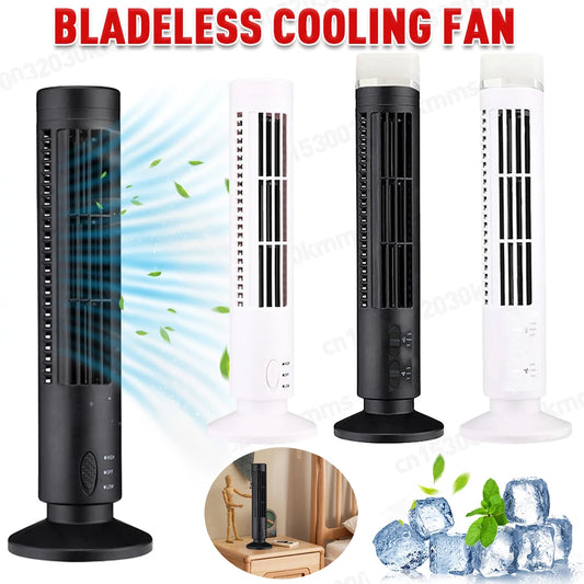 Bladeless Mini Tower Fan with LED Light, 2 Gear Speed