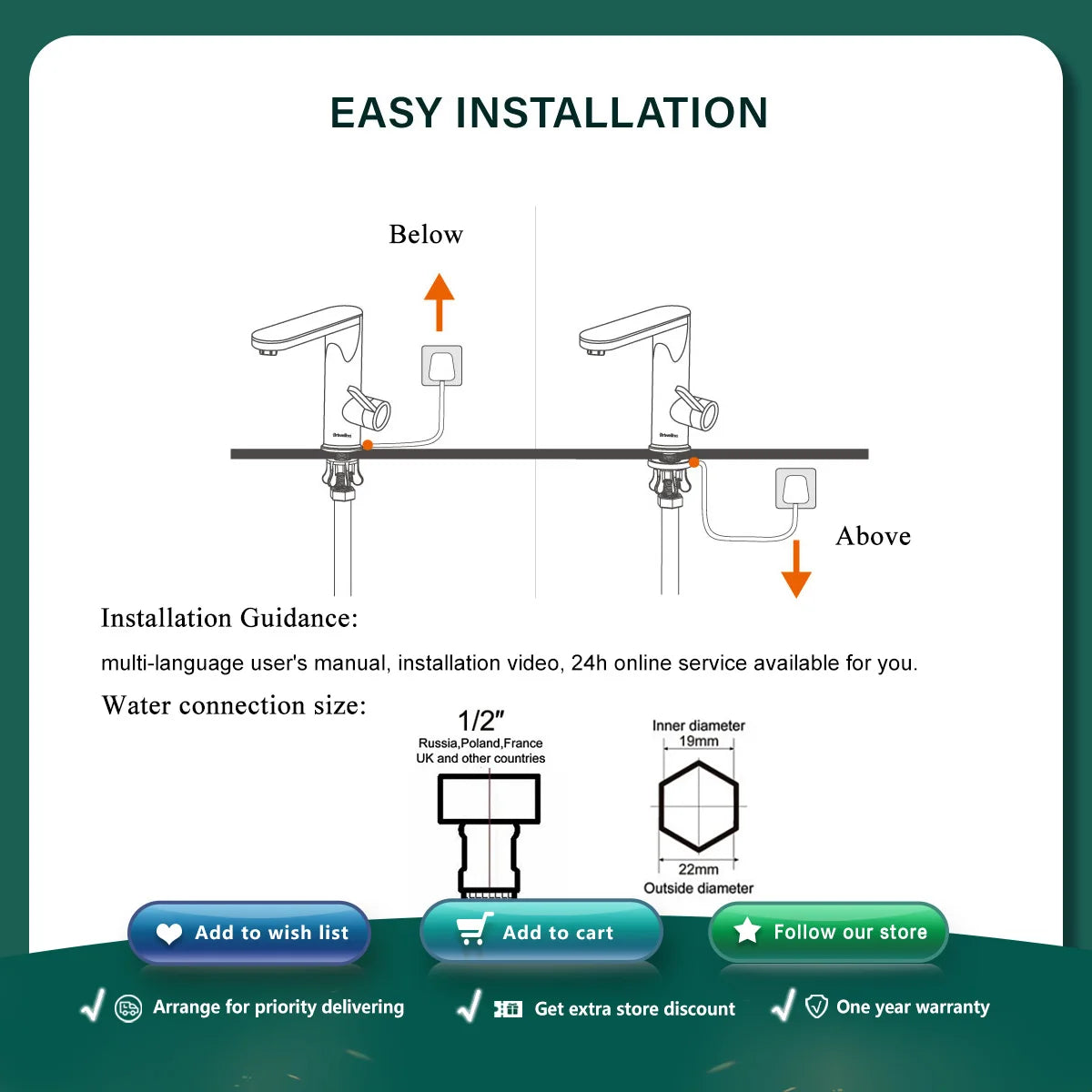 Briwellna Electric Water Heater Faucet 2 in 1 Basin 220V