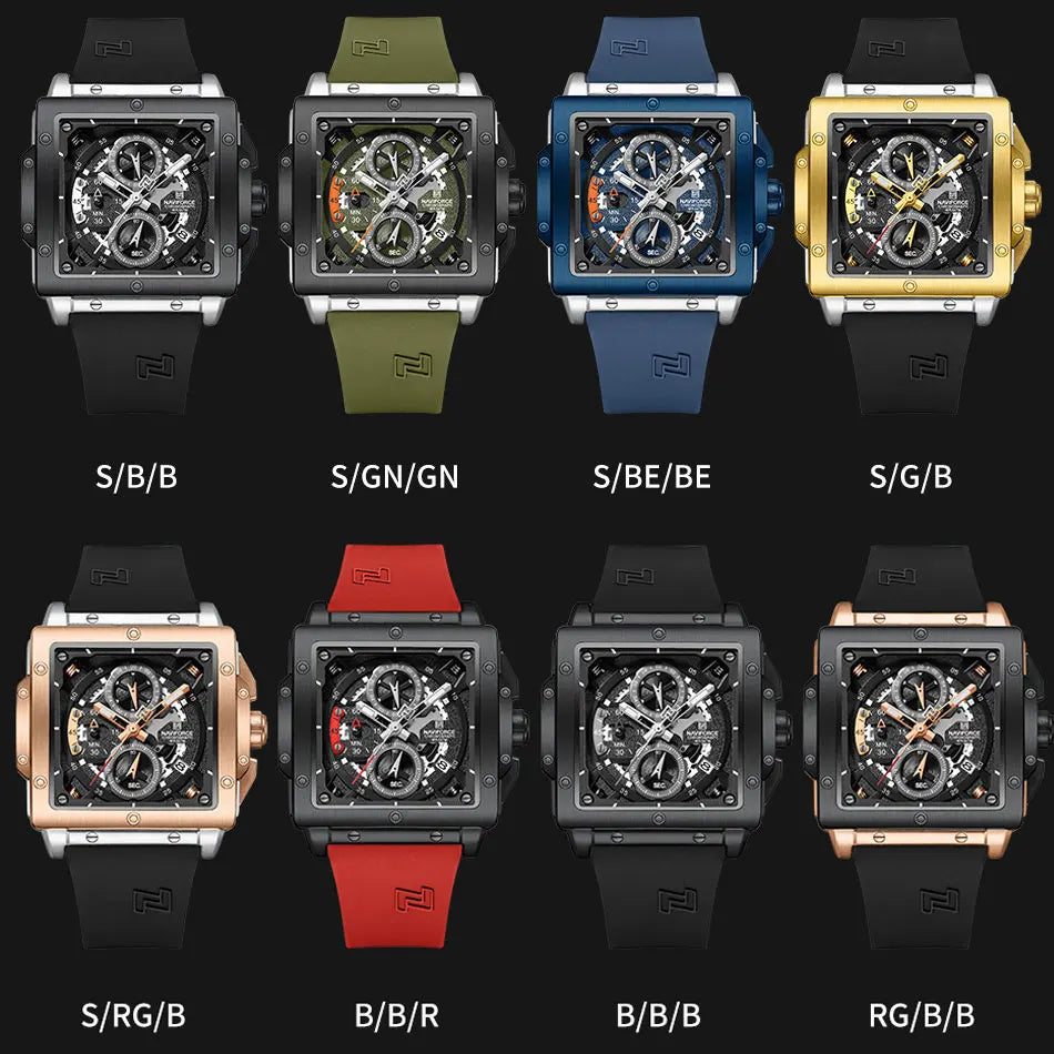 NAVIFORCE Chronograph Men's Casual Square Quartz Watches