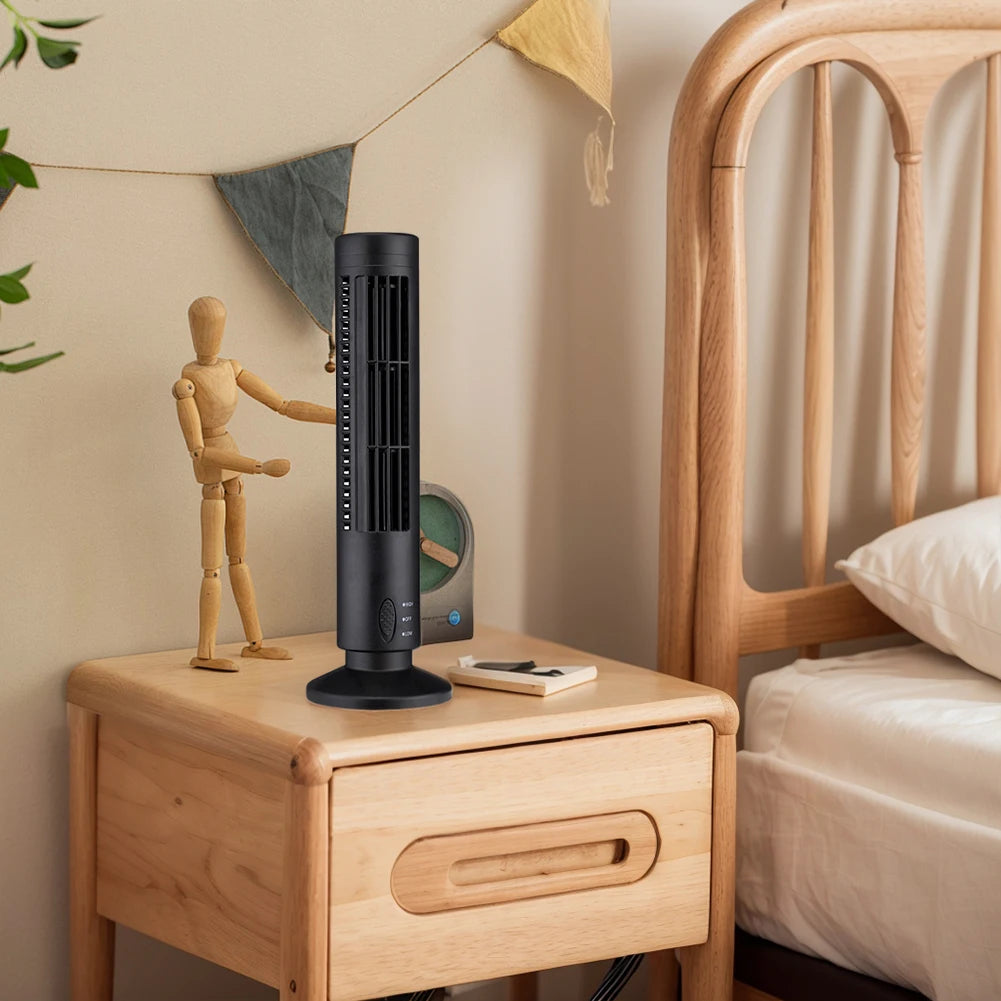 Bladeless Mini Tower Fan with LED Light, 2 Gear Speed