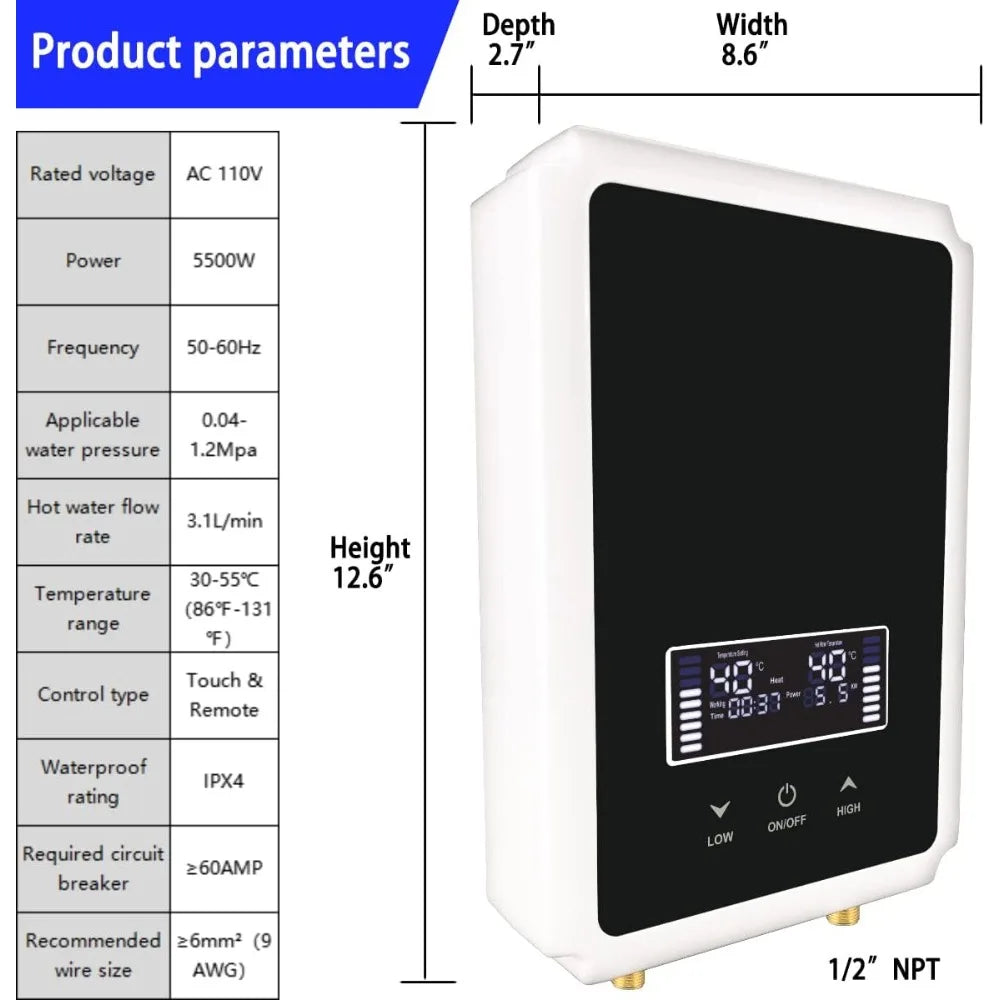 Tankless Water Heater Electric 110v-5.5kw