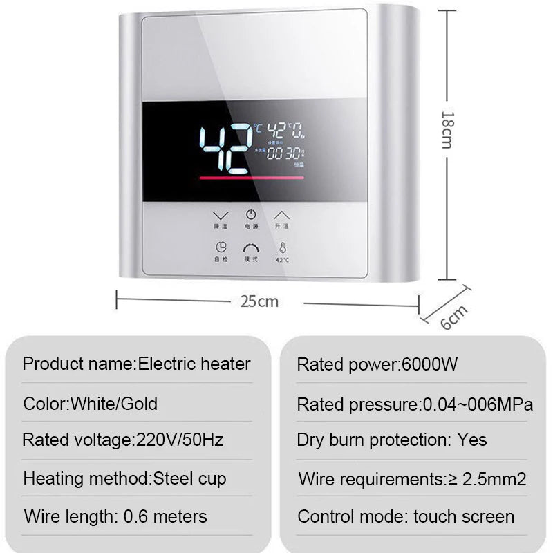 Wall Mounted Instant Tankless Water Heater 6000W