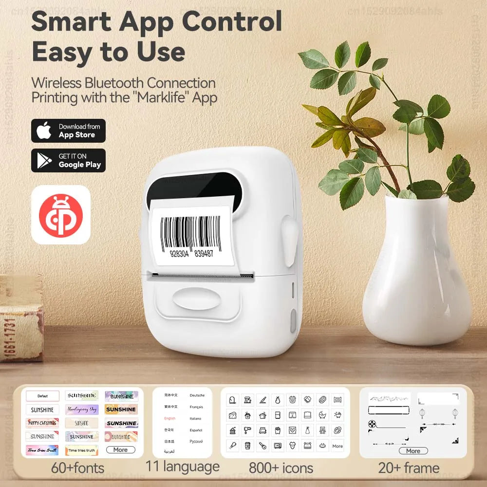 Portable Mini Printer P50, Wireless Label Printer