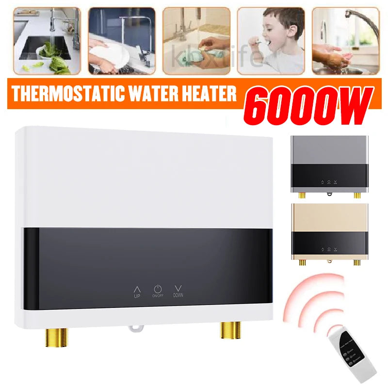 Instant Water Heater 4000W:110V/6000:220V, Bathroom or Kitchen Wall Mounted With Remote Control